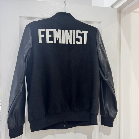 Hilary Macmillan Black Varsity Jacket with Feminist Statement Medium - Picture 3 of 8